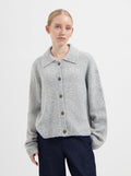 Lillie Wool Polo Cardigan - Light Grey Melange