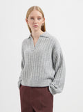 Mila Wool Polo Pullover - Light Grey Melange